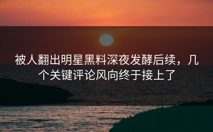 被人翻出明星黑料深夜发酵后续，几个关键评论风向终于接上了