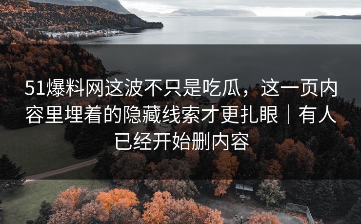 51爆料网这波不只是吃瓜，这一页内容里埋着的隐藏线索才更扎眼｜有人已经开始删内容