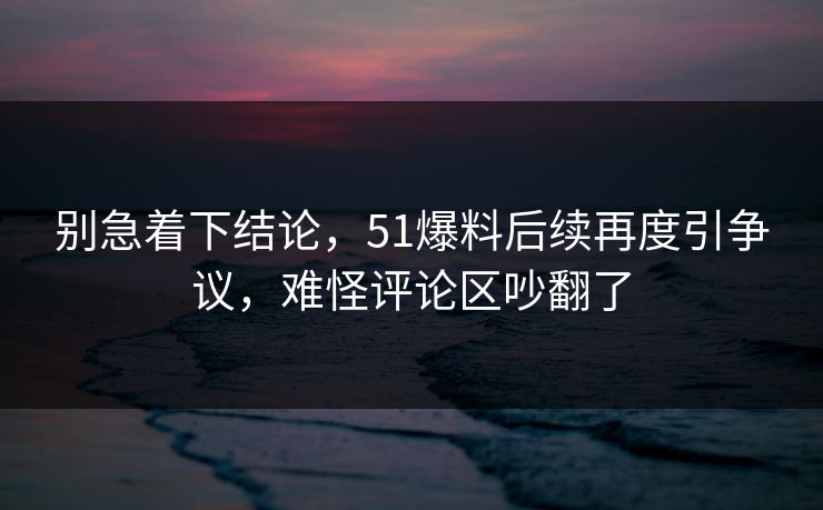 别急着下结论，51爆料后续再度引争议，难怪评论区吵翻了